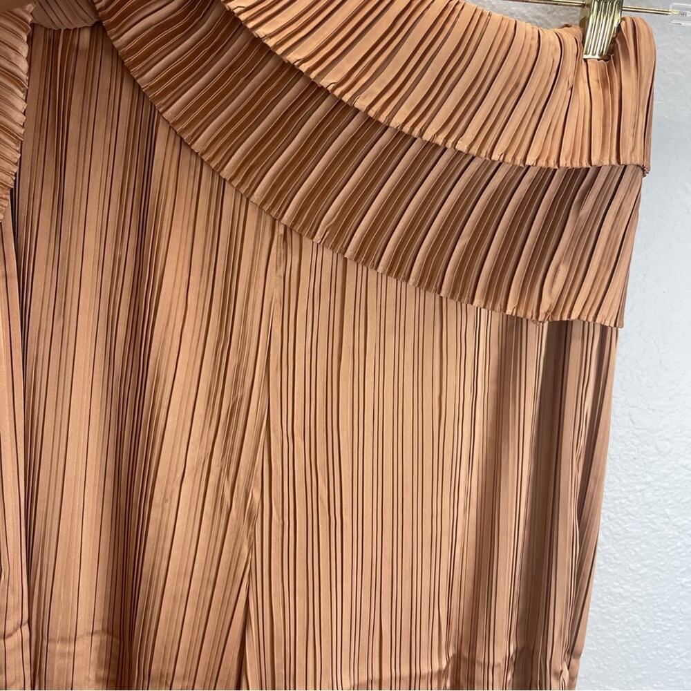 Andrea Iyamah Linea Toffee Pleated Wide-Leg Pants Peplum Waist - Picture 10 of 13